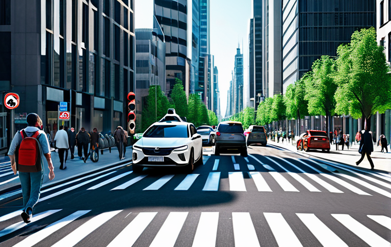 **

"A futuristic city street with self-driving cars smoothly navigating traffic, AI-powered traffic lights optimizing flow, pedestrians safely crossing at designated areas, professional cityscape, sunny day, fully clothed individuals, safe for work, appropriate content, perfect anatomy, natural proportions, professional, modest, family-friendly."

**