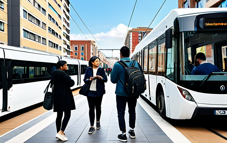 미래 운송과 도시 계획 - "Green urban planning concept, energy-efficient buildings with solar panels, bus rapid transit syste...