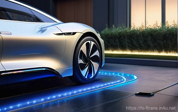 자율주행차 충전소 - **Prompt:** A futuristic, bright cityscape at dusk, bustling with sleek, autonomous electric vehicle...