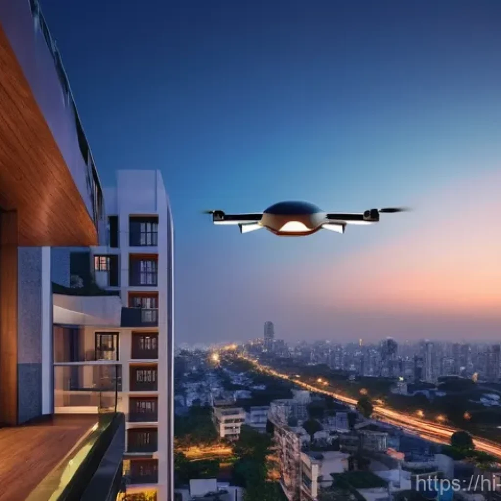물류 드론 - **Prompt:** A sleek, modern drone, perhaps with a touch of Indian design elements, gracefully delive...