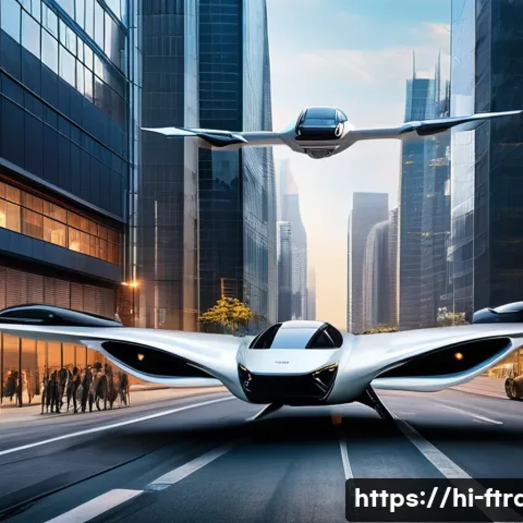 플라잉 택시 제조사 - **Prompt:** A bustling, futuristic cityscape at dawn, with sleek electric Vertical Take-Off and Land...