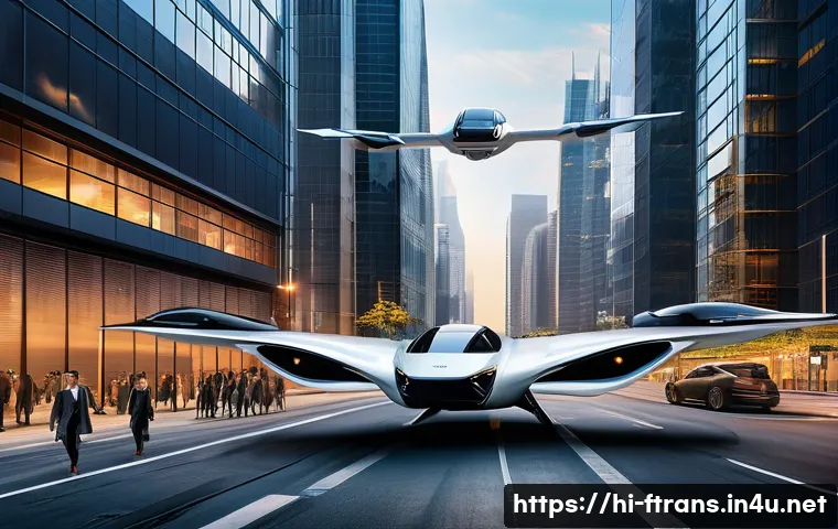 플라잉 택시 제조사 - **Prompt:** A bustling, futuristic cityscape at dawn, with sleek electric Vertical Take-Off and Land...