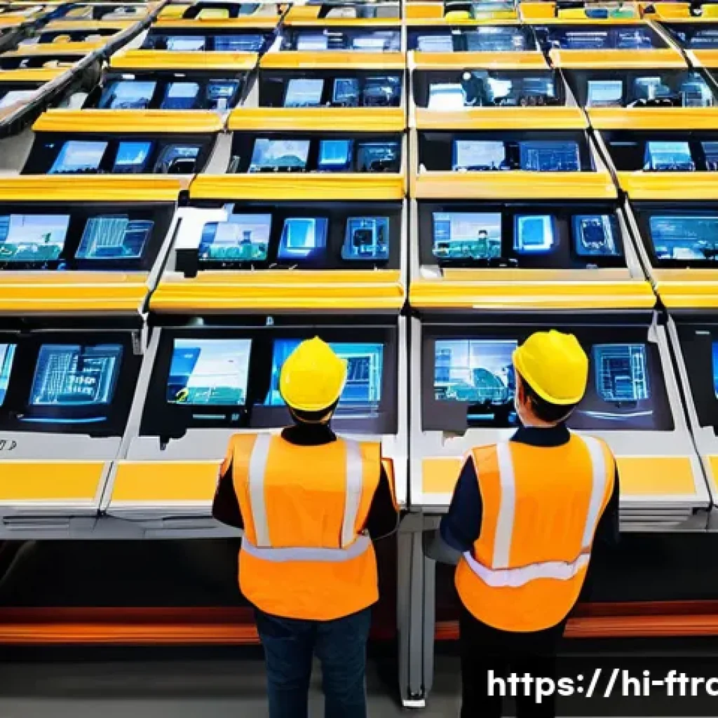 물류 자율화 - **Prompt 1: Futuristic Automated Warehouse with Human Oversight**
    "A wide, brightly lit, and met...