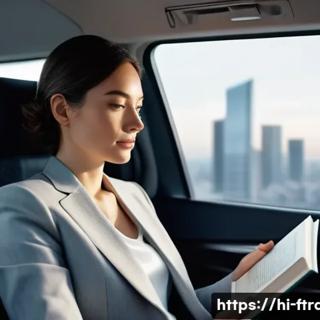 공유 자율주행차 - **Prompt 1: Serene Commute in a Shared Autonomous Vehicle**
"A photorealistic image capturing a ...
