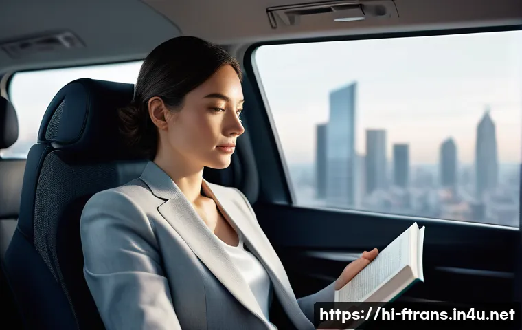 공유 자율주행차 - **Prompt 1: Serene Commute in a Shared Autonomous Vehicle**
    "A photorealistic image capturing a ...