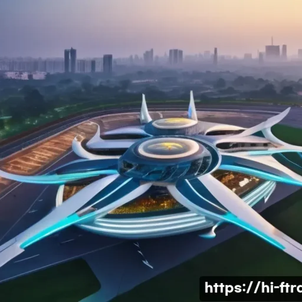 플라잉 택시 비용 - An optimistic and futuristic aerial view of a bustling Indian metropolis, possibly Delhi or Bengalur...