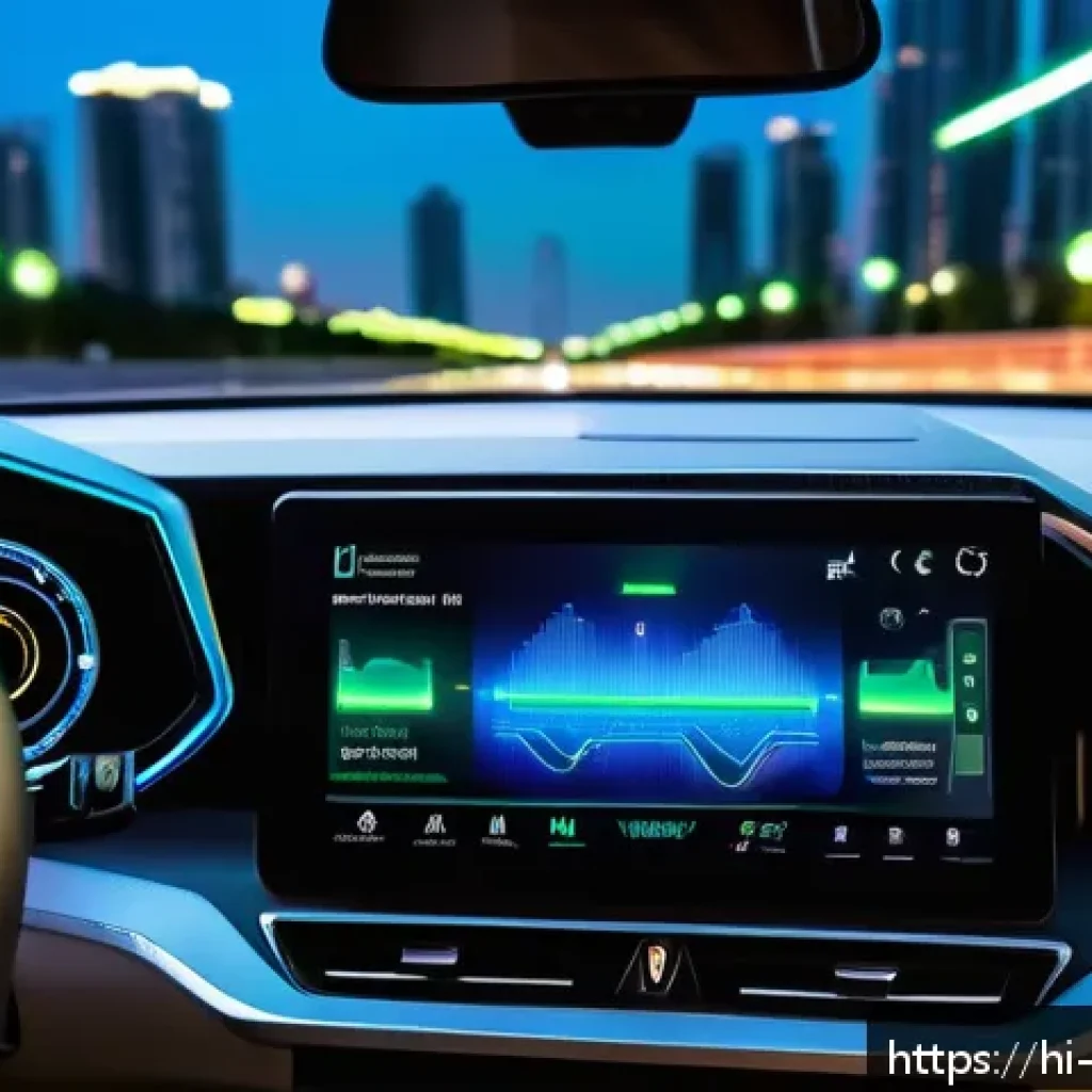 배터리 가격 혁신 - A futuristic solid-state battery inside a sleek electric vehicle dashboard, glowing softly with blue...