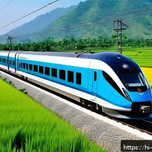 Home 32 고속철도 교통망 - A high-speed train zooming through the scenic Indian countryside during daytime, showcasing sleek, m...