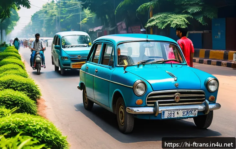 공유 자동차 - A vibrant urban street scene in an Indian city during daytime, featuring a diverse group of people s...